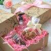 Box with a Lid 20x20x8,5 cm (width x length x height/ inner sizes) print Flowers-1 21,5x21,5x8,8 cm outer sizes, 3-layer corrugated cardboard ca 1,5 mm brown/brown