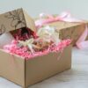 Box with a Lid 20x20x8,5 cm (width x length x height/ inner sizes) print Flowers-1 21,5x21,5x8,8 cm outer sizes, 3-layer corrugated cardboard ca 1,5 mm brown/brown