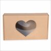 Gift box 35x20x10 cm (width x length x height/ inner sizes) window: heart shape f0427, 3-layer corrugated cardboard ca 1,5 mm brown/brown