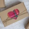 Gift box 35x20x10 cm (width x length x height/ inner sizes) window: heart shape f0427, 3-layer corrugated cardboard ca 1,5 mm brown/brown
